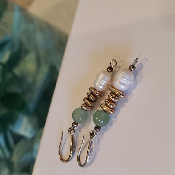 925 Sterling Silver Jewelry - NWT 925 Sterling Silver JADE PEARLS DROP DANGLE EARRINGS  1" Authentic